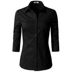 Doublju Women's 3/4 Sleeve Slim Fit Button Down Dress Shirt with Plus Size FEEL SUPER COMFY Doublju Women's Casual and Stylish Button Down Shirt is high quality! SUPERIOR QUALITY FABRIC and Soft, comfortable and stylish specializing in the design. This Premium Plus Size Button Down Dress Shirt is comfortable to wear and trendy. VERSATILE Button Down Dress Shirt This Button Down Dress Shirt is made with lightweight and soft material. Simply design Shirts which is basic and stylish. Button Down Dr Cheap Black Semi-formal Shirt, Cheap Slim Fit Business Dress Shirt, Black 3/4 Sleeve Shirt, Business Casual Blouse, Slim Fit Dress Shirts, Fitted Blouses, Basic Long Sleeve, Womens Basic, Casual Blouse