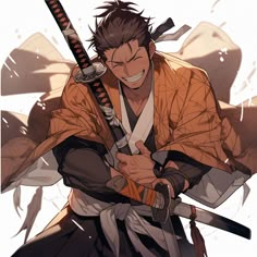 an anime character with two swords in his hands