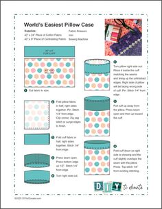 the instructions for how to make an easy pillow case with polka dot fabric and ribbon