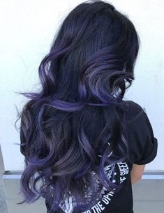 Balayage on Black Hair ideas Purple Balayage, Purple Highlights, Black Hair With Highlights, Short Hair Balayage, Hair Dye Colors, Hair Color Balayage, Hair Inspiration Color, Hair Inspo Color