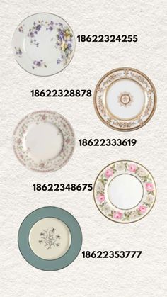 four plates with different designs on them and numbers in the middle one is for each plate