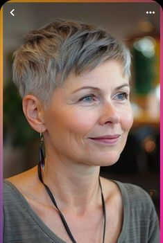 Women Pixie Haircut Short Styles, 2024 Pixie Trends, Short Hair For Women Over 50, Very Short Hairstyle Women, Pixie Haircut Over 50, Silver Pixie Cut, Pixie Cuts For Older Women, Short Undercut Hairstyles, Short Grey Haircuts