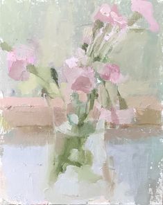 a painting of pink flowers in a vase