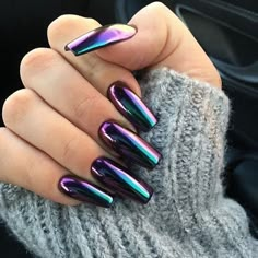 Purple Chrome Nails, Chrome Nails Designs, Galaxy Nails, Her Nails, Metallic Nails, Nailed It, Coffin Nails Designs, Fancy Nails, Dope Nails