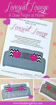 an image of a flyer for a love seat lounge event with hearts on the couch