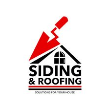 the logo for siding and roofing, featuring a hammer on top of a house