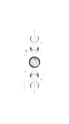 an ink drawing of three phases of the moon