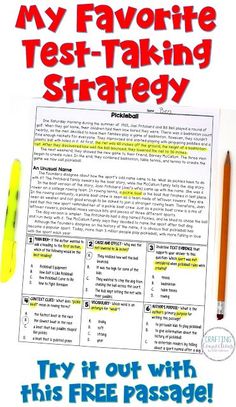 a test taking strategy for students to practice their writing skills with the text, my favorite test - taking strategy try it out with this free passage