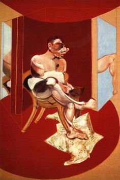 a painting of a man sitting in a chair