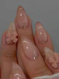 Nail Ideas Neutral Classy, Nail With Gems, Gel X Almond Nails, Graduation Nails, Girly Acrylic Nails, Blush Nails, Soft Nails, Fire Nails, Classy Nails