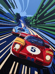 the poster for le mans featuring two race cars