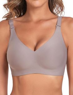 PRICES MAY VARY. Creamy Smooth & Lightweight Bralette - Our bra is made of 55% Nylon+45% Spandex. The fabric is super soft and breathable, smooth like cream, feeling like a second layer of skin. It also has good durability with no peculiar smell, which will not tear, pill or color loss after long wear. S: 32B,32C,32D,34A,34B, 32DD; M: 34C,34D,36A,36B, 34DD; L: 36C,36D,38A,38B, 36DD; XL: 38C,38D,40A,40B, 38DD; XXL: 40C,40D,42A,42B, 40DD; 3XL: 42C,42D,44A,44B, 42DD V-neck Design Seamless Bra - Thi Bras For Women, Layers Of Skin, Everyday Bra, Seamless Bra, T Shirt Bra, Neck Designs, Bralette, For Free, V Neck