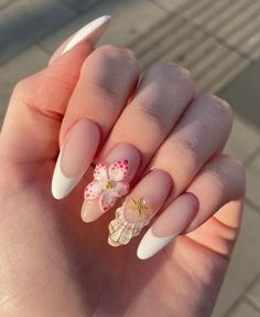 Press On Nails Design, Seashell Nails, 3d Love, Medium Almond, Girly Acrylic Nails, Blush Nails, French Acrylic Nails, Classy Acrylic Nails, Nails French