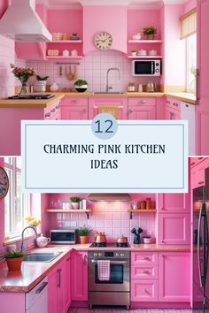 A collection of vibrant pink kitchen designs featuring bold and pastel shades, showcasing an inviting and trendy space. This pin provides kitchen inspiration with captivating visual images.