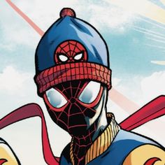 a comic character with a spider - man hat and cape is talking to another person