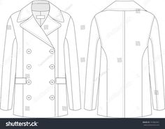 an illustration of a coat with buttons on the front and back, in black and white