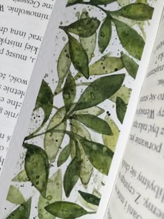 an open book with watercolor leaves on it