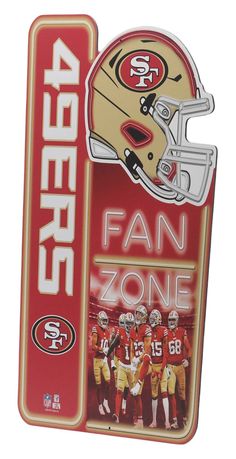 a san francisco giants fan zone sign with a football helmet on the front and side