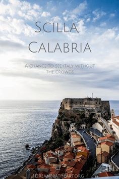 a book cover with an image of the town on top of a hill next to the ocean