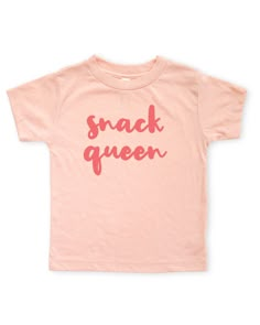 Heather peach short sleeve unisex toddler crew neck tshirt with pink cursive snack queen text design Toddler Girl Shirts Vinyl, Toddler T Shirt Ideas, Kids Vinyl Shirt Ideas, Toddler Shirts Vinyl, Toddler Shirt Ideas, Toddler Tshirt Ideas, Toddler Girl Shirts, Cute Toddler Girl, Mom And Me Shirts