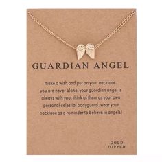 Guardian Angel Gold Necklace 18” Chain X Guardian Angel Necklace, Hummingbird Necklace, Message Necklace, Angel Necklace, Fancy Necklace, Jewellery Gifts, Wing Necklace, Bird Pendant, Trendy Necklaces