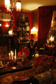 a living room filled with furniture and christmas decorations