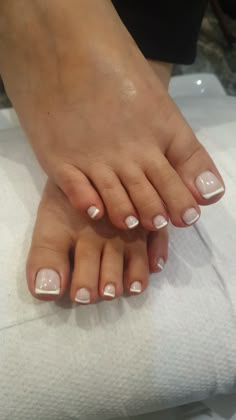 Cute White Pedicure Ideas, Milky White French Pedicure, French Top Toenails, French Tio Pedi, Milky French Tip Toes, Milky White French Tip Toes, White On White French Pedicure, Prom Pedicures, White French Toes