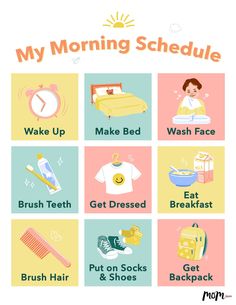 a poster with the words, my morning schedule and other things to put on it