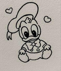 a drawing of a cartoon duck wearing a hat and bow tie