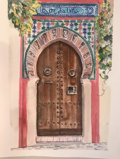 a painting of a door with an arch above it