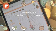 a person holding up a cell phone with stickers on it and the words how to add stickers