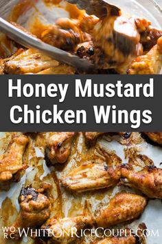 honey mustard chicken wings in a pan with the words honey mustard chicken wings on it