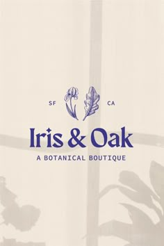 the iris and oak logo is shown on a white background with blue trimmings