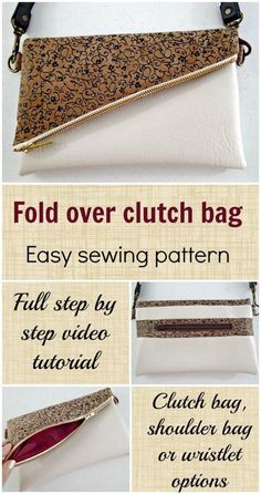 the instructions for how to make a clutch bag with zippers and straps, including an easy