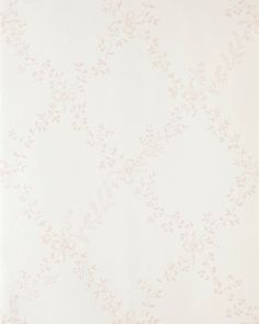 a white and pink wallpaper with small flowers on the bottom half of it,