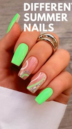 Short Nails Summer, Neon Green Nails, Summer Nail Art, Cute Summer Nails, Summer Nails Colors, Neon Nails, Nail Designs Spring