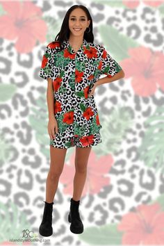 Wicked ladies two piece set. Ladies hawaiian shirt and matching shorts. Get this ultimate party kit for day at the beach, luau, cruise, rugby, bachelor party, cricket or the pub! #cabana #partykit #partyshirts #leopardshirt #hawaiianshirts #hawaiianshirtandshorts #bucksshirts #bachelorpartyshirts Bachelor Party Shirts, Leopard Shirt, The Pub