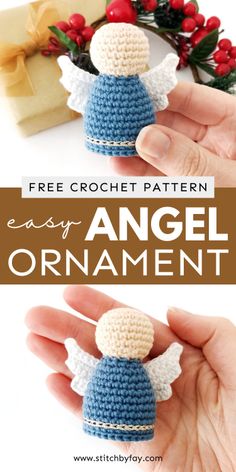 an angel crochet ornament is shown with the text, free crochet pattern