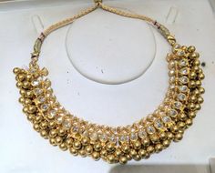 22K Gold Choker Necklace Kundan Jadau Indian jewelry 497-019 Tussi Necklace, 22k Gold Chain Necklace, Indian Bridal Choker, Gold Pendant Necklace Jewellery, Bridal Choker Set, Wide Choker Necklace, Indian Brides Jewelry, Temple Necklace, Choker Necklace Designs