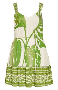 Monstera leaves add to the breezy look of this shift dress framed with a border print and accented with an optional waist-defining tie. Slips on over head V-neck Adjustable straps Removable waist tie Lined 80% viscose, 20% nylon Hand wash, dry flat Imported Strappy Wedge Heels, Monstera Leaves, Resort Dresses, Strappy Wedges, Mini Slip Dress, Border Print, Draped Dress, Floral Border, Mini Wrap Dress