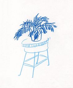 a drawing of a potted plant on a stool