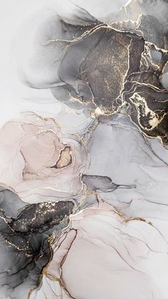 an abstract marble pattern with gold and black accents on white, grey, and pink colors