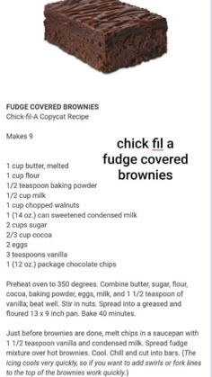 the recipe for fudge covered brownies is shown