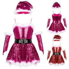 Great Shopping Girls Mrs Claus Costume Sparkle Sequins Christmas Santa Dress with Hat & Sleeves, women's dresses Sequin Kids Dress, Christmas Dance Costumes, Outfits Sleeveless, Ice Skating Costumes, Dress With Hat, Ballet Dance Dress, Santa Dress, Leotard Dress, Girls Christmas Outfits