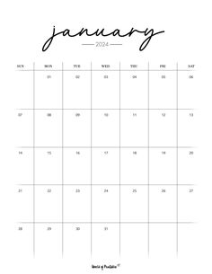 a calendar with the word january written in cursive writing on it and an image of