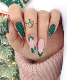 La Nails, Nails Christmas, Christmas Nails Acrylic, New Year's Nails, Green Nails, Photo Reference