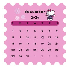 a calendar with hello kitty on it for the december and december holidays in pink colors