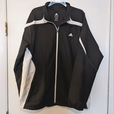 Adidas Windbreaker Jacket Mens Large. New Without Tags. Black And White In Color. Very Nice Jacket! Jackets Y2k, Custom Streetwear, Windbreaker Jacket Mens, Adidas Windbreaker, Baggy Pant, Cool Jackets, Sporty Outfits, Casual Style Outfits