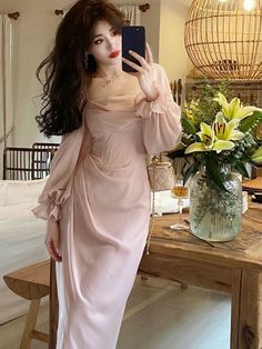 Korean One Piece Dress, Korean One Piece, Ruffles Dresses, Midi Dress Chic, Midi Party Dress, Fairy Dresses, Women Bodycon Dress, Lace Vintage, Ruffles Fashion