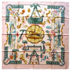 HERMES Scarf Copeaux by Caty Latham, Never Worn, only one single edition in 1998 Exquisite Pale Pink Background, Soft Gray Blue and Gold Pattern CONDITION : Pristine Condition ! Never worn ! Care Tag attached, 100% Silk Twill, no box Size : around 35"X35" (90x90cm) Very Hard to find in such a Great Condition ! Perfect for Framing, highly collectable ! I am based in France and am a long time Hermes and fashion jewelry collector, you can buy with confidence. I am used to ship overseas, be sure you Hermes Scarf, Diamond Shop, Gold Pattern, Silk Twill, Silk Scarves, Pink Background, Scarf Print, Egift Card, Scarf Shawl